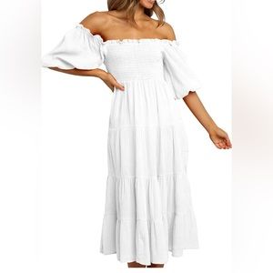 WHITE MIDI DRESS OFF THE SHOULDER